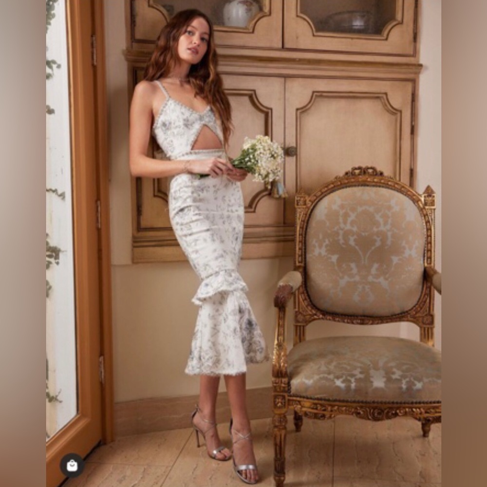 V Chapman Luna Ivory Dress with Blue Flowers